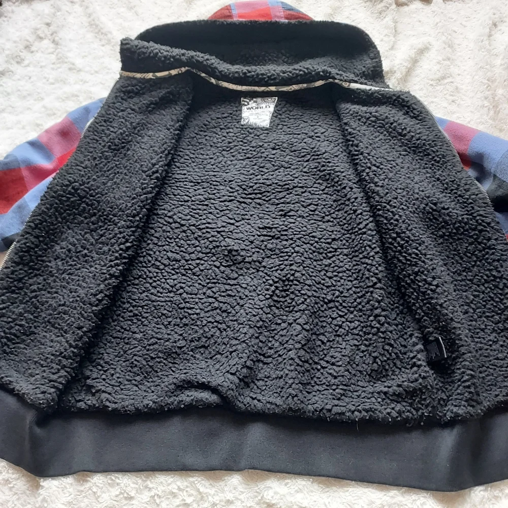 Y2K Checkered Plaid Flannel Hooded Sherpa Lined Jacket Skater Streetwear